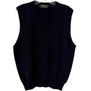 Greenwich Men's Navy Blue V Neck Merino‎ Wool Sweater Vest in Size XL
